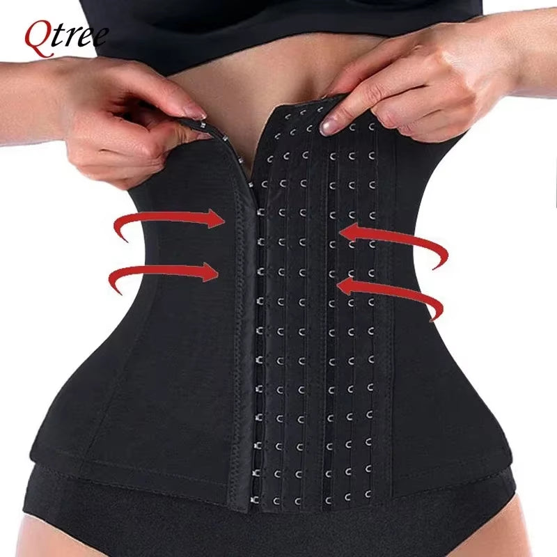 Qtree Waist Trainer – Slimming Belly Cincher Shapewear with Hook Design.
