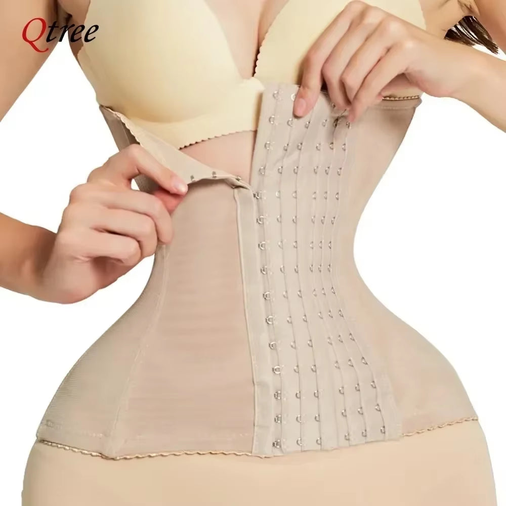 Qtree Waist Trainer – Slimming Belly Cincher Shapewear with Hook Design.
