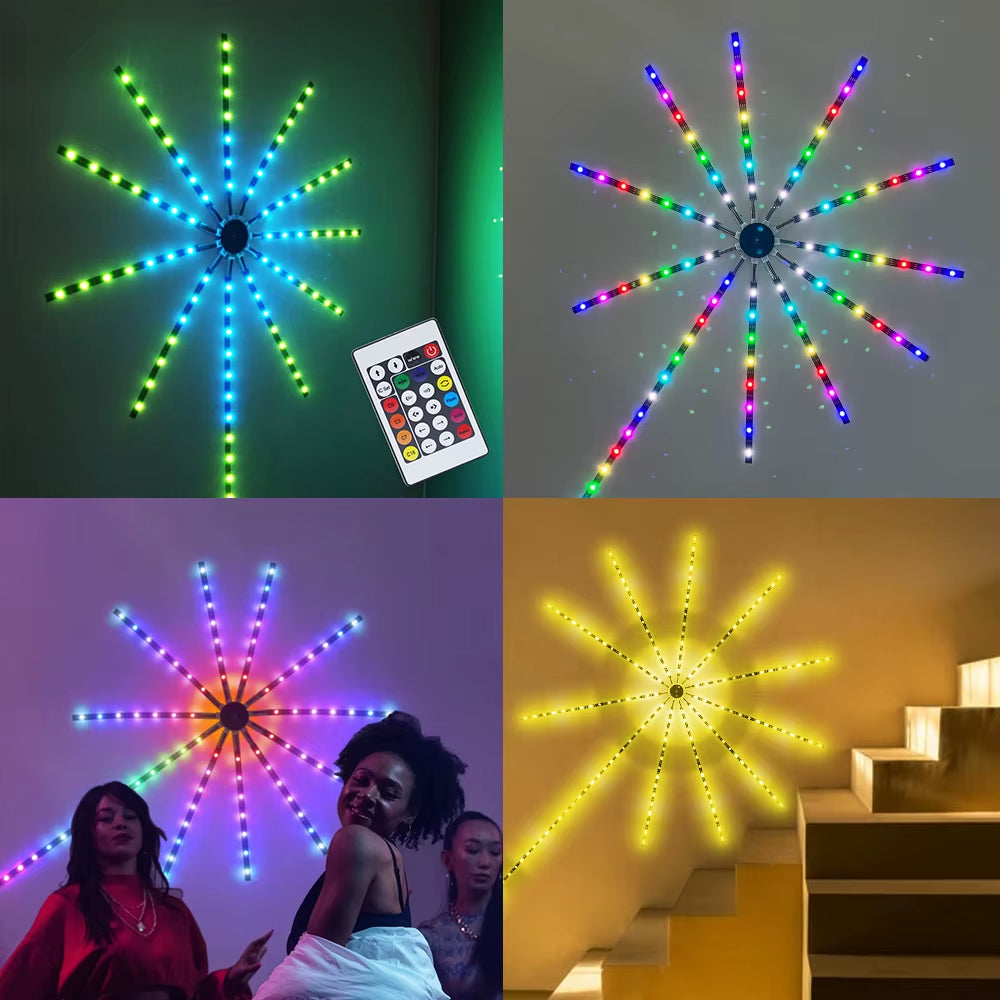 Bluetooth Fireworks LED Strip Light 5V WS2812B RGB Firework Light 5050 195Leds Dream Color USB LED Tape for New Year Christmas