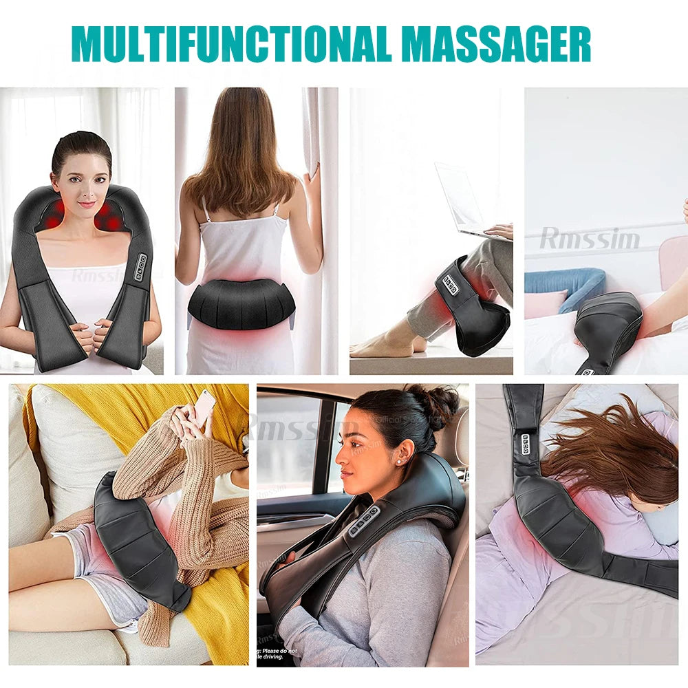 Heated Shiatsu Neck & Shoulder Massager – Deep Kneading Electric Pillow for Neck, Back, Waist & Legs.