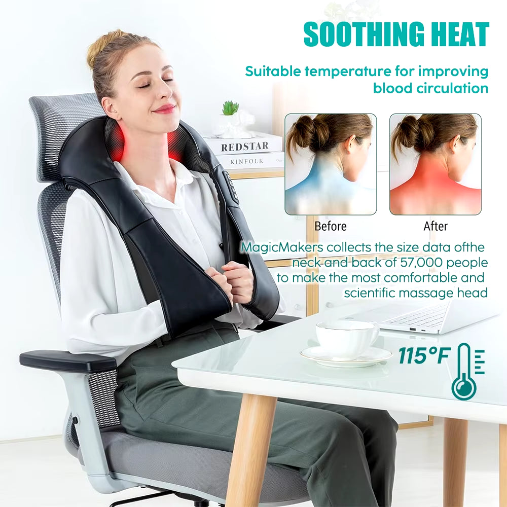 Heated Shiatsu Neck & Shoulder Massager – Deep Kneading Electric Pillow for Neck, Back, Waist & Legs.