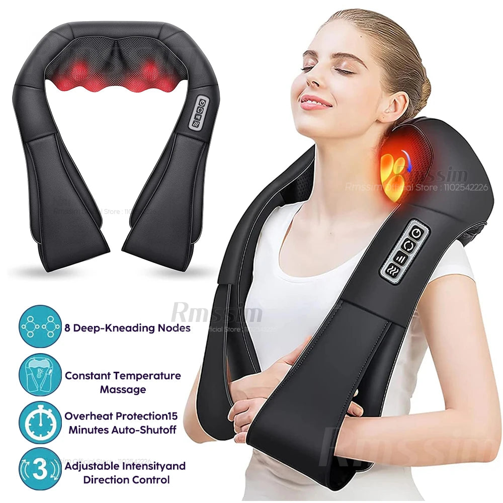 Heated Shiatsu Neck & Shoulder Massager – Deep Kneading Electric Pillow for Neck, Back, Waist & Legs.