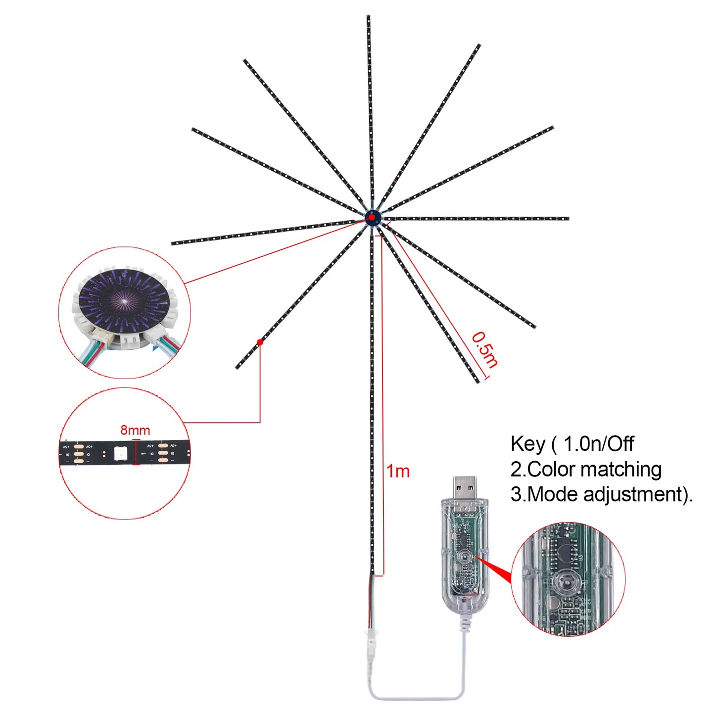 Bluetooth Fireworks LED Strip Light 5V WS2812B RGB Firework Light 5050 195Leds Dream Color USB LED Tape for New Year Christmas