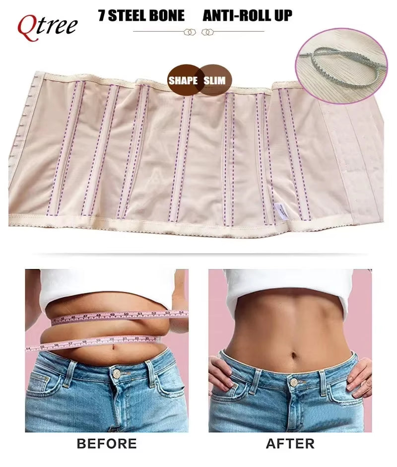 Qtree Waist Trainer – Slimming Belly Cincher Shapewear with Hook Design.