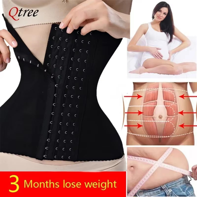 Qtree Waist Trainer – Slimming Belly Cincher Shapewear with Hook Design.