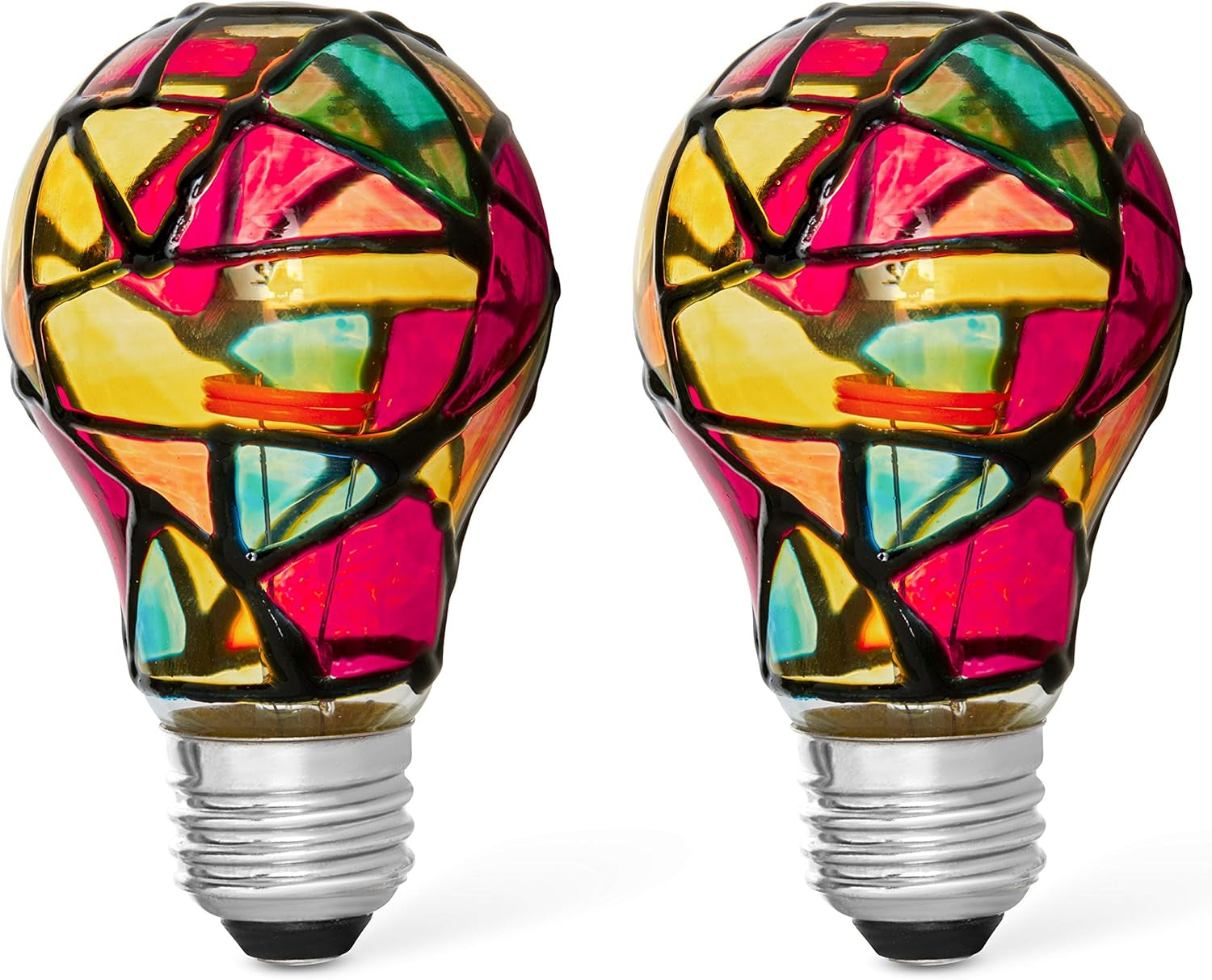 Tiffany 2 Pack Stained Glass Light Bulbs - A19 2W (25W Equivalent) E26 Base Mosaic Night & Party Light