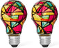Tiffany 2 Pack Stained Glass Light Bulbs - A19 2W (25W Equivalent) E26 Base Mosaic Night & Party Light
