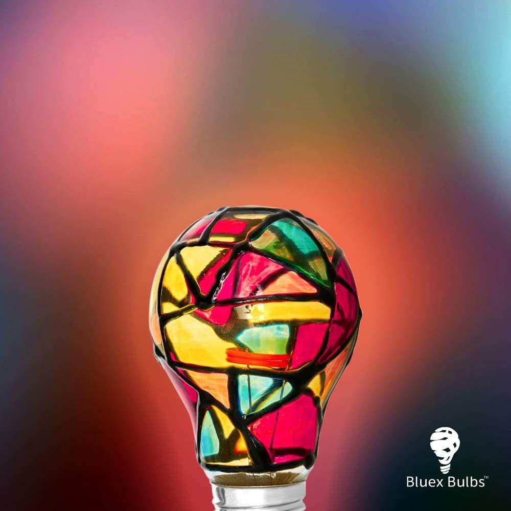 Tiffany 2 Pack Stained Glass Light Bulbs - A19 2W (25W Equivalent) E26 Base Mosaic Night & Party Light