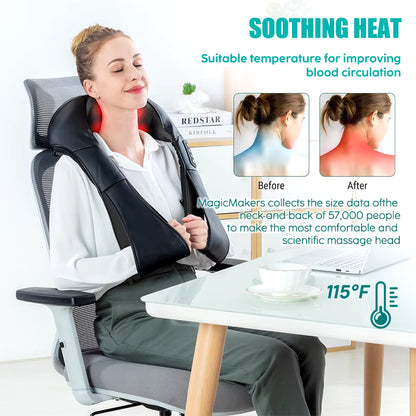Heated Shiatsu Neck & Shoulder Massager – Deep Kneading Electric Pillow for Neck, Back, Waist & Legs.