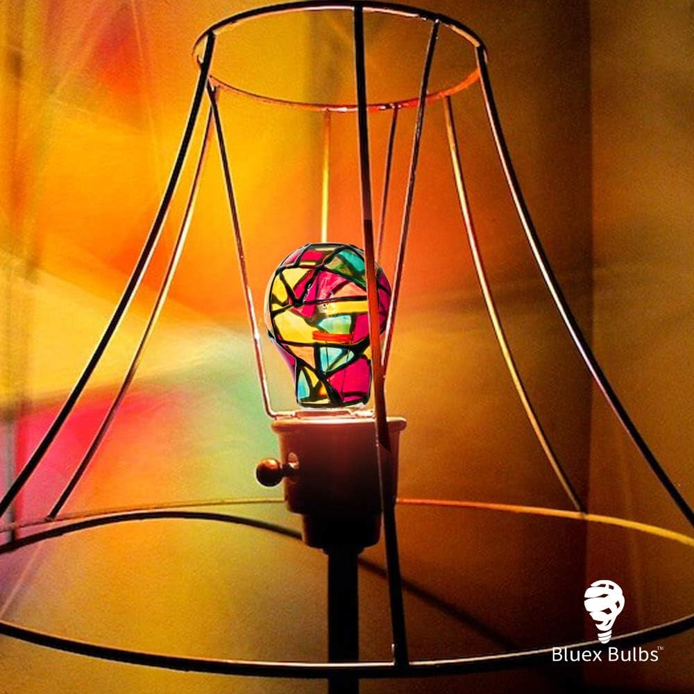 Tiffany 2 Pack Stained Glass Light Bulbs - A19 2W (25W Equivalent) E26 Base Mosaic Night & Party Light