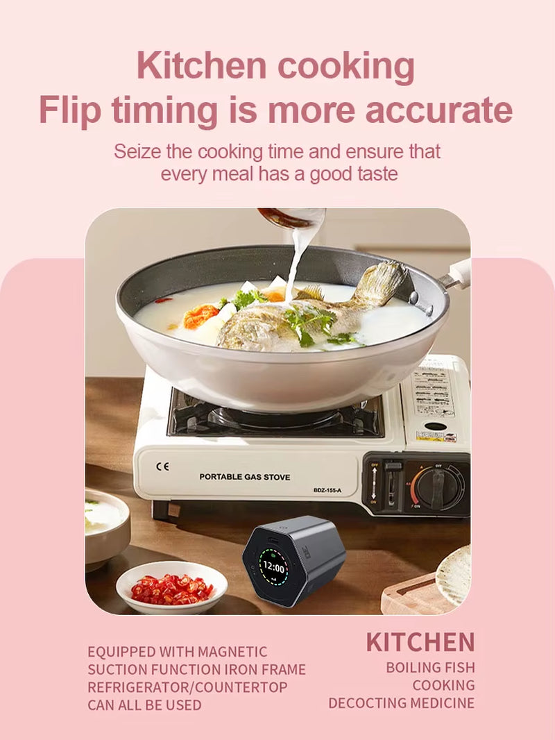 Hexagon Digital Timer Magnetic Mechanical Kitchen Timer Cube Flip Timer Mini Clock Gravity Timer for Studying Cooking Exercising