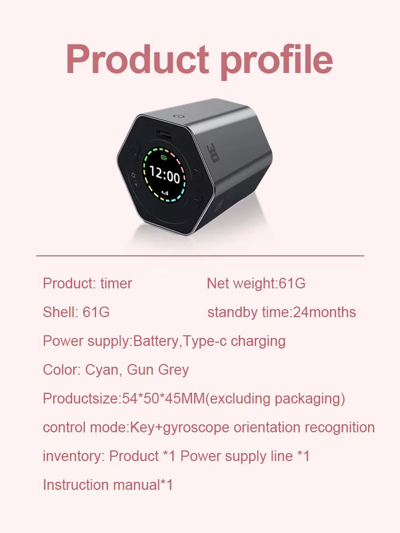 Hexagon Digital Timer Magnetic Mechanical Kitchen Timer Cube Flip Timer Mini Clock Gravity Timer for Studying Cooking Exercising