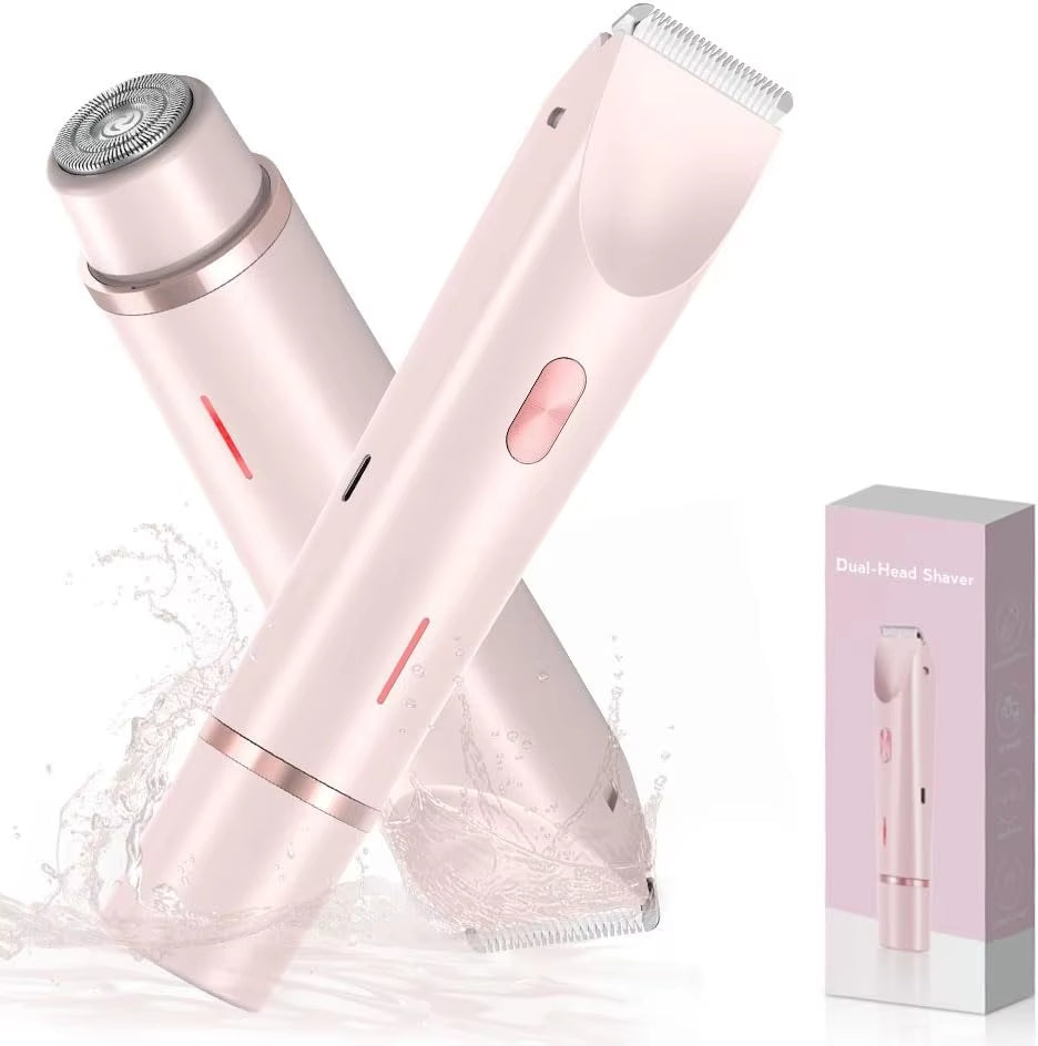 Women Electric Razors 2 in 1 Dual-Head Painless Bikini Trimmer Wet Dry Use for Ladies Pubic Hair Detachable Head Electric Shaver