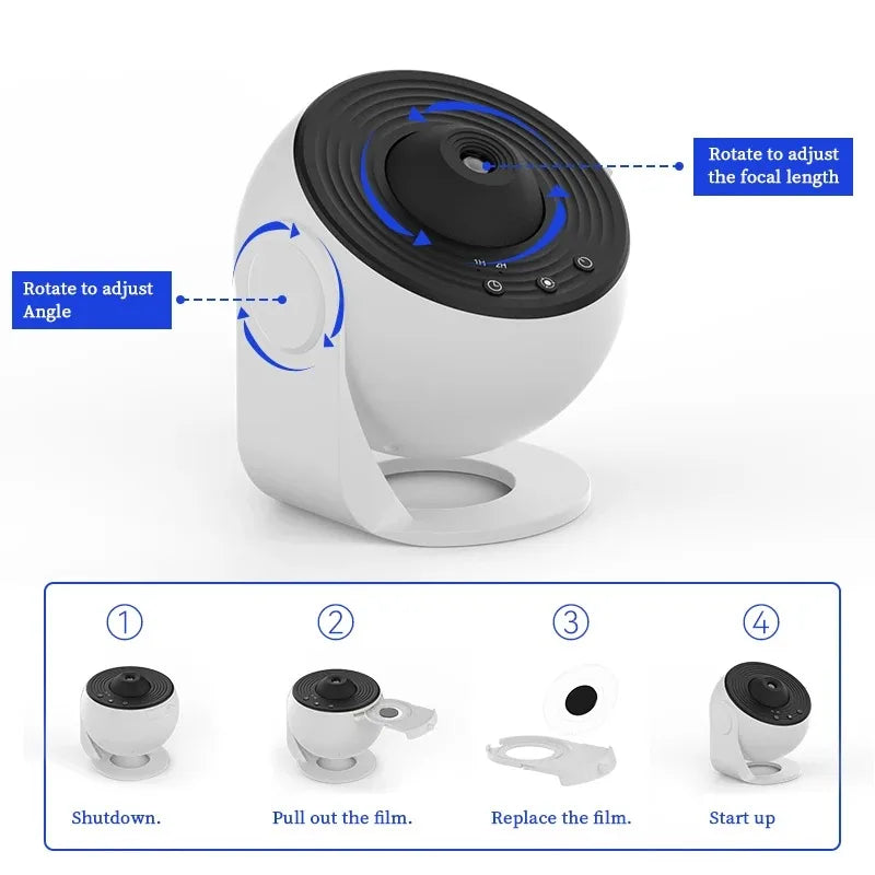 Galaxy Star Projector - 360° Rotating Night Light for Kids & Room Decor!
