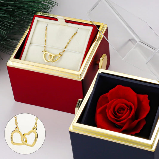 Eternal Rose Jewelry Box – Rotating Ring & Necklace Gift Case