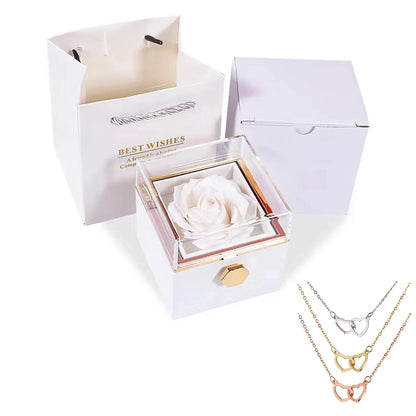 Eternal Rose Jewelry Box – Rotating Ring & Necklace Gift Case