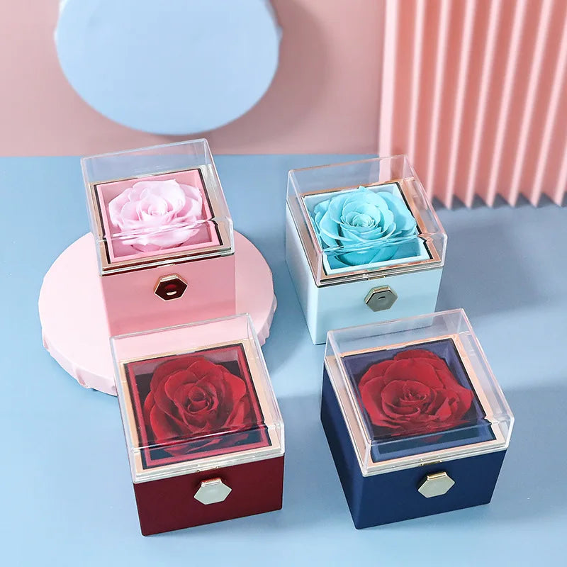 Eternal Rose Jewelry Box – Rotating Ring & Necklace Gift Case