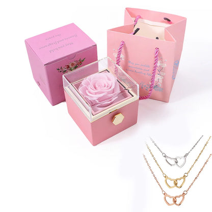 Eternal Rose Jewelry Box – Rotating Ring & Necklace Gift Case
