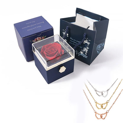 Eternal Rose Jewelry Box – Rotating Ring & Necklace Gift Case