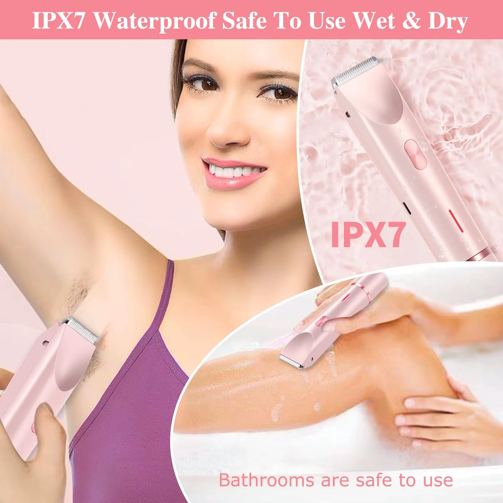 Women Electric Razors 2 in 1 Dual-Head Painless Bikini Trimmer Wet Dry Use for Ladies Pubic Hair Detachable Head Electric Shaver