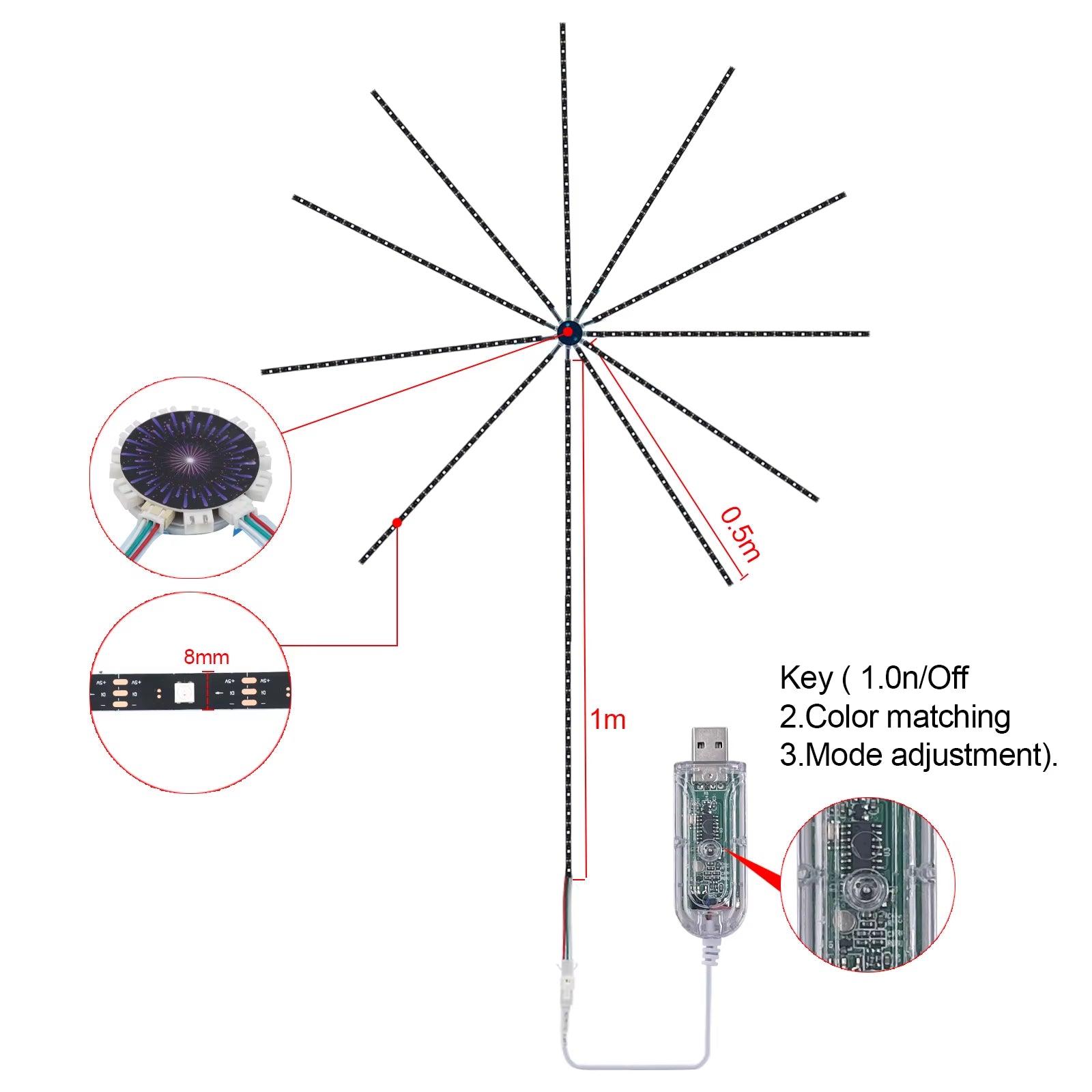 Bluetooth Fireworks LED Strip Light 5V WS2812B RGB Firework Light 5050 195Leds Dream Color USB LED Tape for New Year Christmas