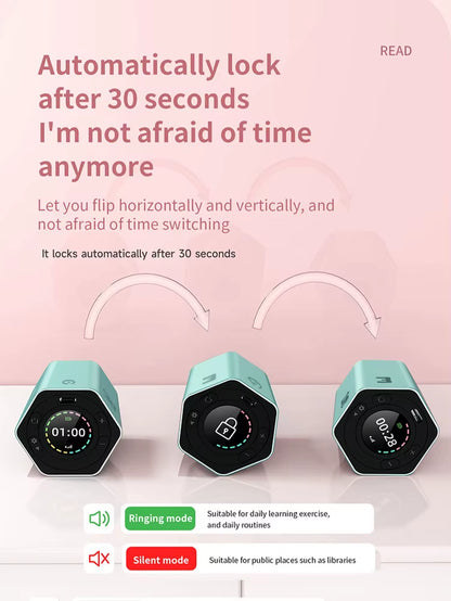 Hexagon Digital Timer Magnetic Mechanical Kitchen Timer Cube Flip Timer Mini Clock Gravity Timer for Studying Cooking Exercising