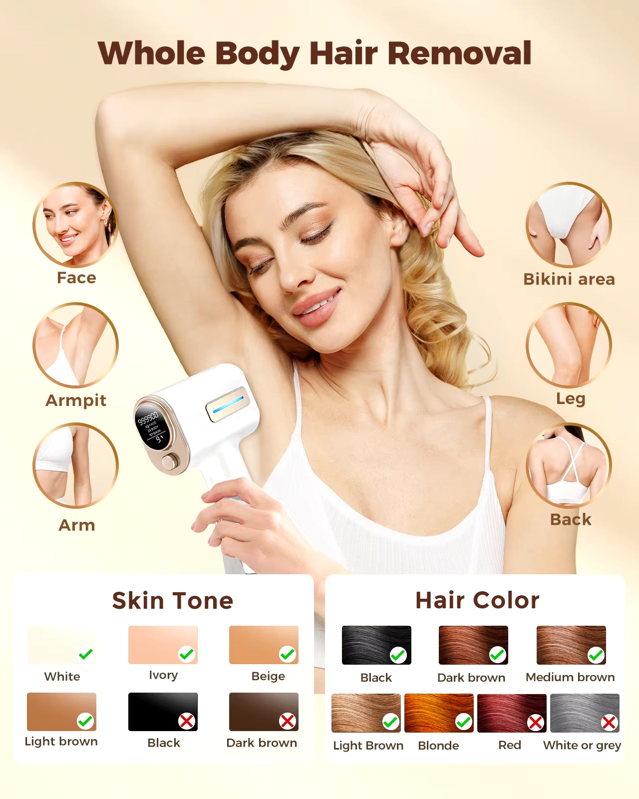 IPL Hair Removal Laser Device 9 Levels 999900 Flashes Quick Pulsed Light Permanent Painless Epilator Whole Body Treament at Home