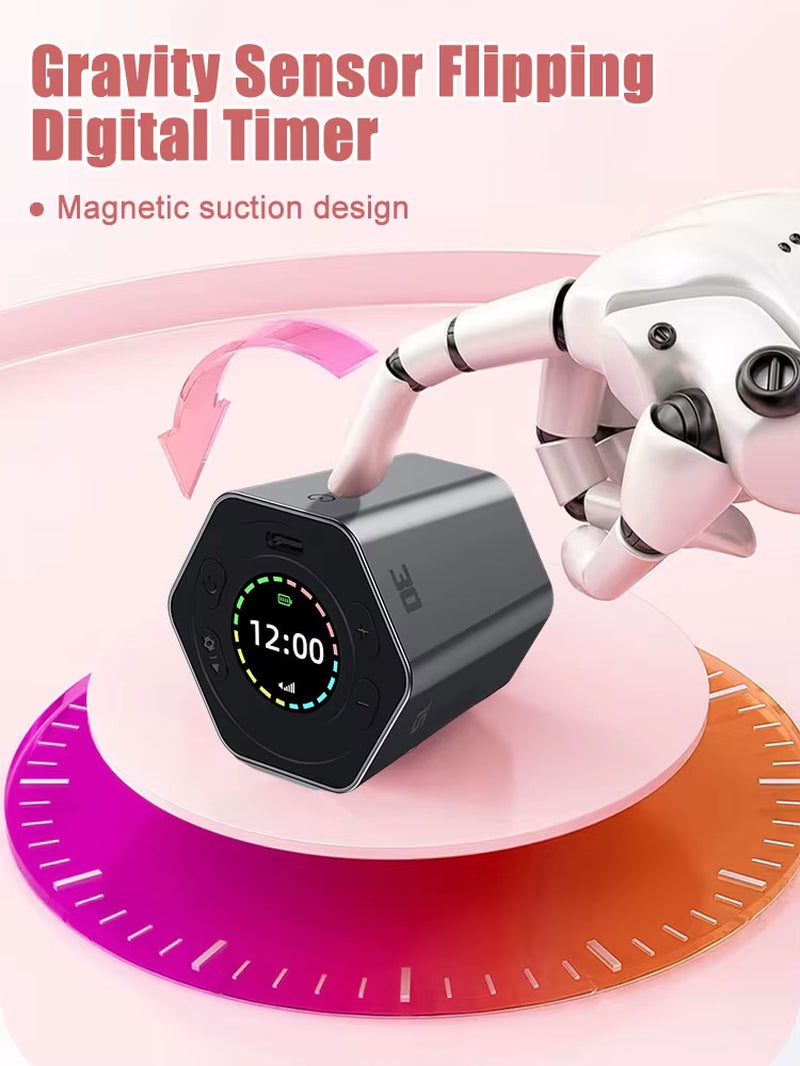 Hexagon Digital Timer Magnetic Mechanical Kitchen Timer Cube Flip Timer Mini Clock Gravity Timer for Studying Cooking Exercising