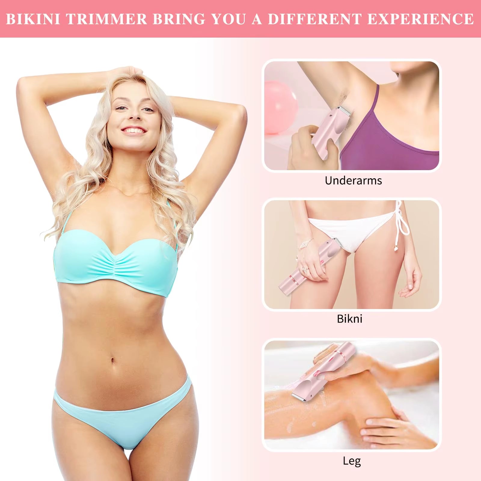 Women Electric Razors 2 in 1 Dual-Head Painless Bikini Trimmer Wet Dry Use for Ladies Pubic Hair Detachable Head Electric Shaver