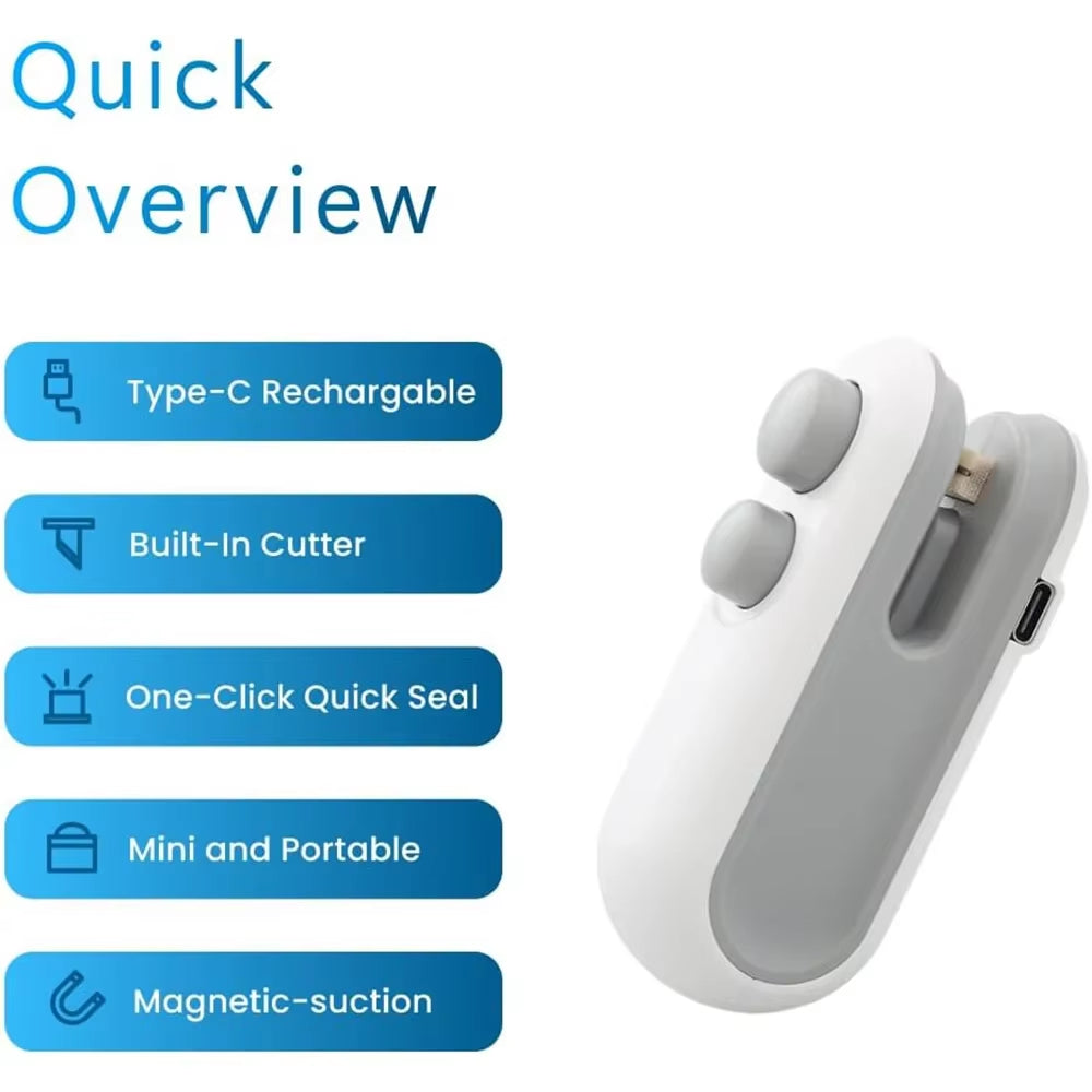 Portable Mini Sealer, 2 in 1 Heat Sealer for Snacks, Home USB Rechargeable Sealer Vacuum Sealer, Snacks Plastic Bag Heat Sealer