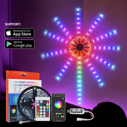 Bluetooth Fireworks LED Strip Light 5V WS2812B RGB Firework Light 5050 195Leds Dream Color USB LED Tape for New Year Christmas